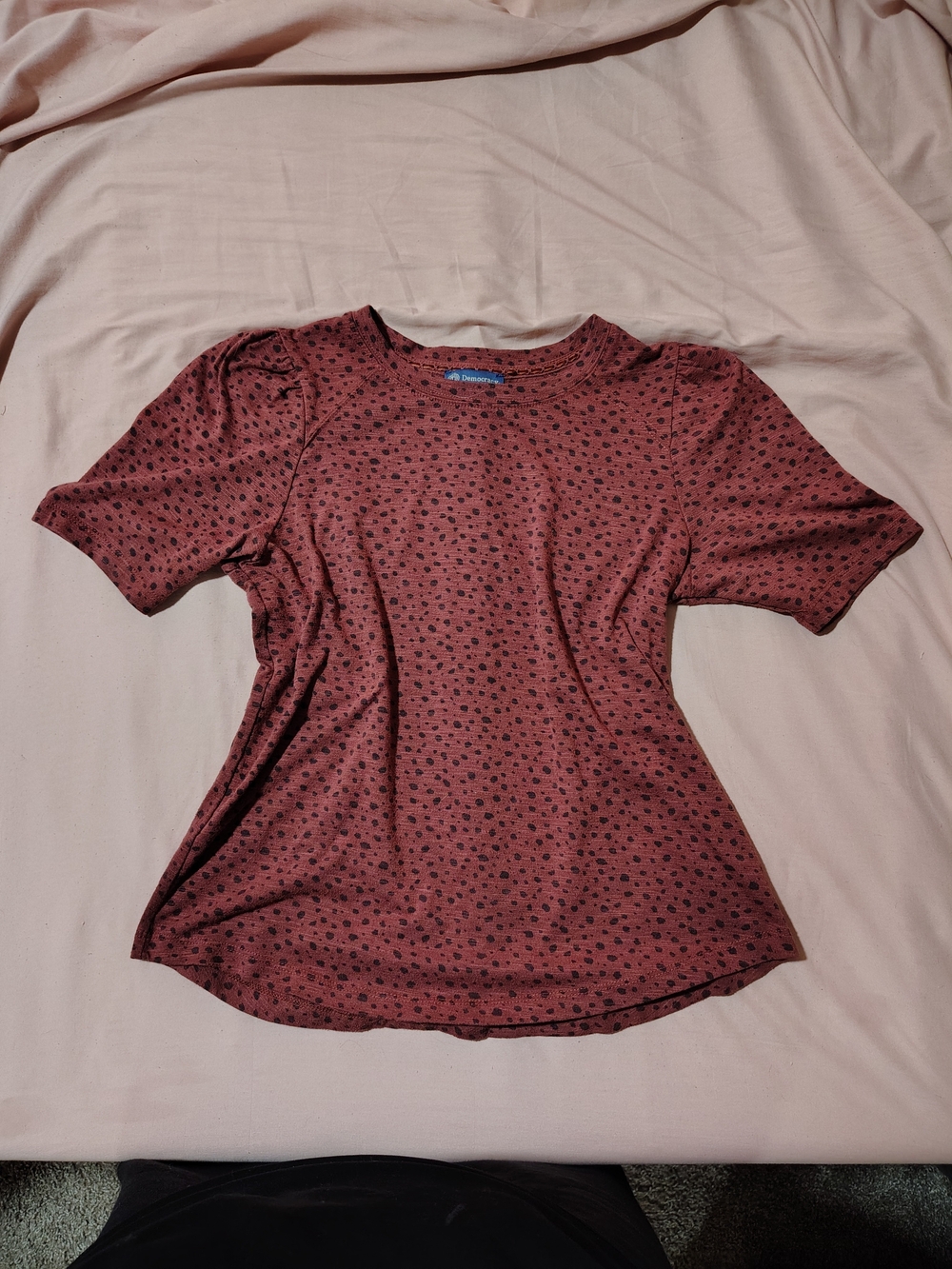 Democracy Short Sleeve Blouse in Rust with Black Dot Print